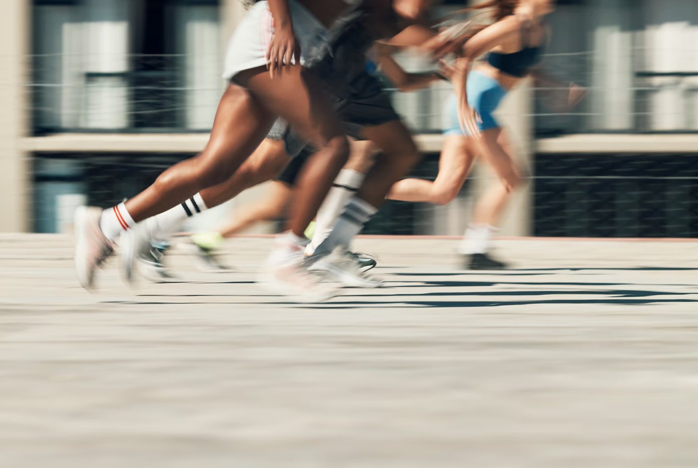 Runners setting off from the shop on a Tuesday morning.