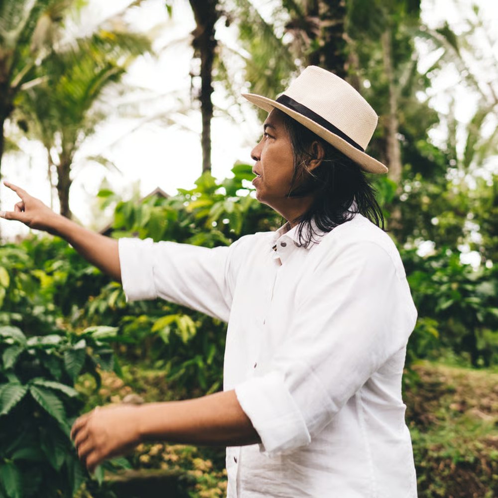 Kai Valentino walking his coffee rows.
