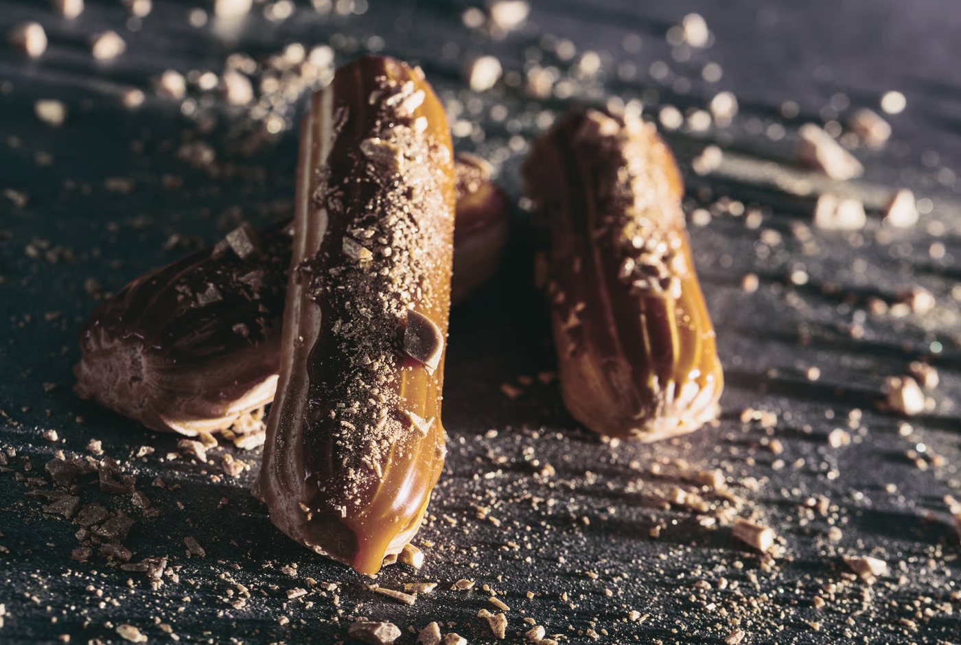 Eclairs, sugar everywhere.